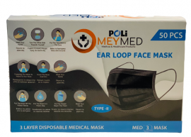 Poli MeyMed Μάσκες Προσώπου Μαύρες TYPE-II 3ply Mask 50 Τεμάχια [10 Τεμάχια ανά Σακουλάκι x 5 Σακουλάκια]