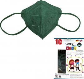 Famex Kids Mask FFP2 NR Forest Green, Παιδική Μάσκα Μιας Χρήσης Πράσινη 10τμχ