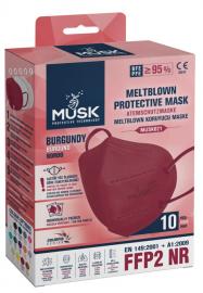 MUSK - Μάσκες Υψηλής Προστασίας FFP2  5-Layer CE 95% (Μπορντό) 10τμχ