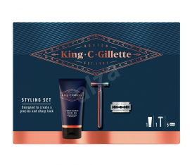Gillette Styling Set King C Transparent Shave Gel Τζελ Ξυρίσματος 150ml + Gillette King C Ξυριστική Μηχανή Ασφαλείας 1τμχ + Gillette King C Ανταλ/κά Ξυράφια Διπλής Ακμής 5τμχ