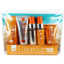 Intermed Luxurious Sun Care Travel Kit, Sunscreen Cream 30 SPF 75ml + After Sun Cooling Gel 75ml + Tanning Oil 6 SPF 50ml + Hydrating Antioxidant Mist 50ml + Face Cream 50 SPF 40ml