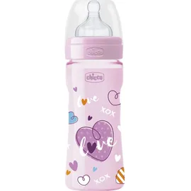 Chicco Well Being Μπιμπερό Πλαστικό Ροζ, Θηλή Σιλικόνης, 250ml