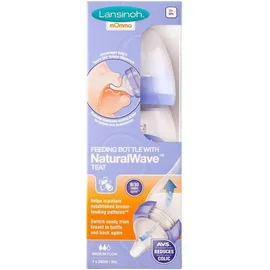Lansinoh Feeding Bottle with NaturalWave Teat Medium Flow 240ml