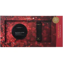 Korres Timeless Beauty The Red Passion Lip Set Festive Glow Minerals Illuminating Setting Powder 9gr + Morello Creamy Lipstick 54 Classic Red 3,5g