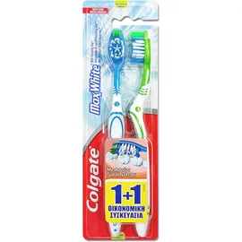 Colgate Max White Medium Οδοντόβουρτσα Μπλε - Πράσινη 1+1 Δώρο