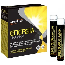 EthicSport Energia Rapida + Συμπλήρωμα Διατροφή με Υδατάνθρακες, Αλανίνη, Ηλεκτρολύτες, Ταυρίνη και Τζίνσενγκ, 10 x 25ml Φιαλίδια
