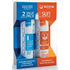 Intermed Promo Luxurious Sun Care Hydrating Antioxidant Face & Body Spray Mist With Hyaluronic 200ml + Intermed Luxurious Sun Care Invisible Spray Antioxidant Sunscreen SPF50+ 200ml