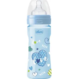 Chicco Well Being Πλαστικό Μπιμπερό Μπλε ΘΣ Κανονική Ροή 2m+ 250ml