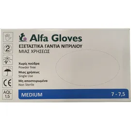 Alfa Gloves Εξεταστικά Γάντια Νιτριλίου Μιας Χρήσεως Medium 100τμχ