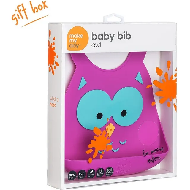 MAKE MY DAY Baby Bib, Σαλιάρα Σιλικόνης Owl, 6+ μηνών - 1τμχ - Fedra
