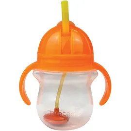 MUNCHKIN Tip & Sip Straw Cup Ποτήρι με Καλαμάκι & Βαρίδι που δε Χύνεται, Πορτοκαλί - 207ml