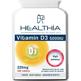 HEALTHIA Vitamin D3 5000IU 225mg - 100 κάψουλες