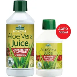OPTIMA Aloe Pura Χυμός Aloe Vera Juice με Κράνμπερι - 1lt & Δώρο 500ml
