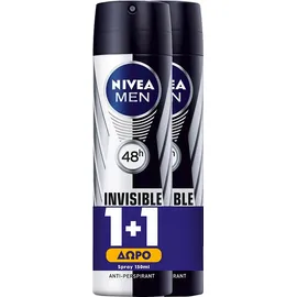 NIVEA Ανδρικό Spray Invisible Black & White Original 150ml 1+1 Δώρο
