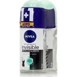 NIVEA Αποσμητικό Roll On Black & White Active Invisible Γυναικείο 50ml 1+1 ΔΩΡΟ