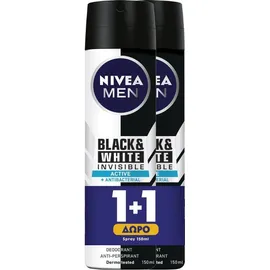 Nivea Ανδρικό Spray Black & White Invisible Active Antibacterial 150 ml 1+1 Δώρo