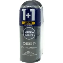 Nivea Men Deep Dry & Clean Roll-On 50ml 1+1 Δώρο