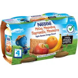 Nestle Παιδική Τροφή με Μήλο, Μπανάνα, Πορτοκάλι και Μπισκότο από 4 Μηνών 2x130gr