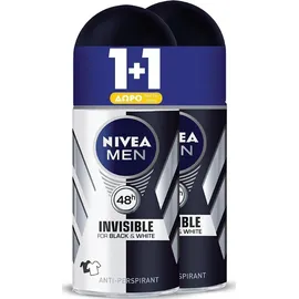 Nivea Men Deo Roll-on Invisible for Black & White Original 50ml 1+1 Δώρο