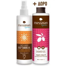 Messinian Spa Promo Face & Body Deep Tanning Oil SPF15 250ml & ΔΩΡΟ Shower Gel Pomegranate Honey 300ml