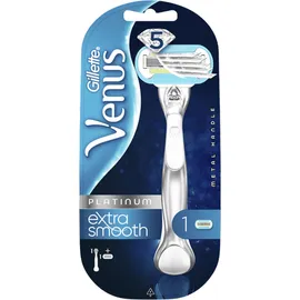 Gillette Venus Platinum Extra Smooth Γυναικεία Ξυριστική Μηχανή Με Μεταλλική Λαβή, Με 5 Λεπίδες Με Επίστρωση Diamond (Μηχ+1Αντ)