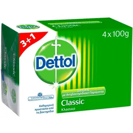Dettol Soap Classic Σαπούνι Με Αντιβακτηριδιακό Παράγοντα 4x100gr 3+1 ΔΩΡΟ