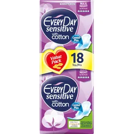 Every Day Sensitive Ultra Plus Maxi Night Σερβιέτες Με Φτερά 18 Τεμάχια
