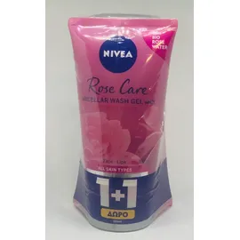 Nivea PROMO Rose Care Micellar Wash Gel Τζελ Καθαρισμού Με Ροδόνερο 2x150ml 1+1 ΔΩΡΟ