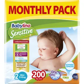 Babylino Sensitive No2 [3-6kg] Monthly Pack 200 Τεμάχια