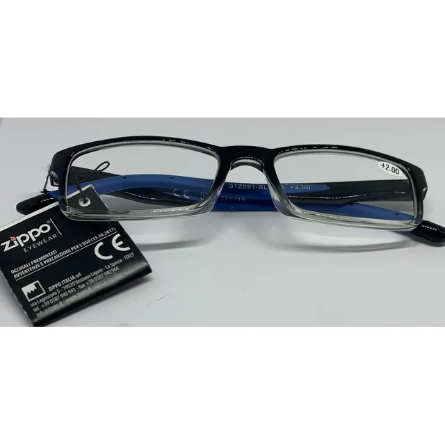 Zippo Γυαλιά Πρεσβυωπίας Κοκάλινα Χρώμα:Μαύρο Μπλε Βραχίονες  [31Z-091-BLU200] +2.00 - Fedra