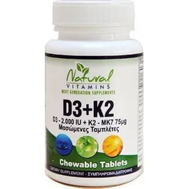 Natural Vitamins D3 + K2 90 Μασώμενες tabs