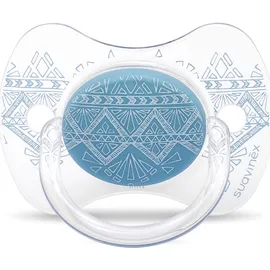 Suavinex Premium, Πιπίλα Σιλικόνης με θηλή Physio 0-4m, Διάφανη-Σιελ με Σιελ Δαντέλα, 1 τεμ.