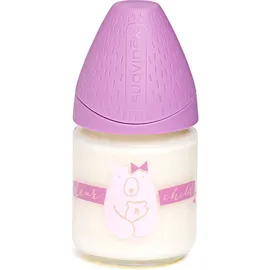 Μπιμπερό Γυάλινο με ανατομική θηλή S Purple Bear 120ml