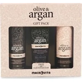 MACROVITA Olive & Argan Αναδομητικό Σαμπουάν 200ml, Γαλάκτωμα Μαλλιών 200ml & Μάσκα Επανόρθωσης Μαλλιών 100ml