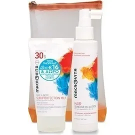 MACROVITA Αντιηλιακό Γαλάκτωμα Προσώπου & Σώματος με Αλόη, Πανθενόλη & Λάδι Ελιάς SPF30 150ml & Αντιηλιακή Λοσιόν Μαλλιών με Αλόη, Πανθενόλη & Λάδι Ελι