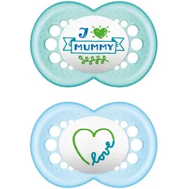 MAM I Love Mummy & Daddy Ορθοδοντική Πιπίλα Σιλικόνης Μπλε 6+ μηνών 2τμχ