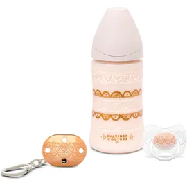 SUAVINEX SET GIRL Haute Couture Μπιμπερό 270 ml Πλαστικό 3P με Θηλή Σιλικόνης + Πιπίλα Σιλικόνης για Κοριτσάκια 0-4M + Κλιπ code 10 304257