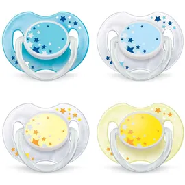 AVENT PHILIPS Classic Night Time Νυχτερινή ορθοδοντική πιπίλα σιλικόνης, για αγόρι 0-6 μηνών Με λαβή που λάμπει στο σκοτάδι (2 τεμάχια) code SCF176/18