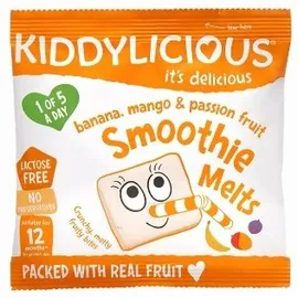 KIDDYLICIOUS Smoothie Melts Banana, Σμούθι Μπανάνα, Μάνγκο, Φρούτα του πάθους, κατάλληλα από τον 12ο Μήνα, 6gr