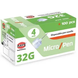 RAYS Βελόνες Για Πένα Ινσουλίνης για Διαβητικούς 32G Χ 4mm Μιας Χρήσης Χρώμα κουτιού Πράσινο (συσκευασία 100 τεμ) Anats SKU: 257-10-432