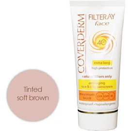 COVERDERM Filteray Face SPF 40 Tinted (Soft Brown), Αντιηλιακό Προσώπου με φυσικά φωτοσταθερά φίλτρα, για 3 τύπους ηλιακής ακτινοβολίας, UVA, UVB και IR, σε χρώμα απαλό