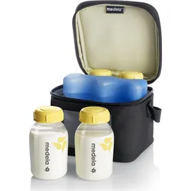 MEDELA Cooler Bag Ισοθερμικό Τσαντάκι Μεταφοράς Η συσκευασία περιλαμβάνει το ισοθερμικό τσαντάκι, 1 ειδική παγοκύστη, 4 φιάλες μητρικού γάλακτος (15