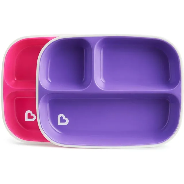 MUNCHKIN 2pk Splash Toddler Divided Plates Δύο Πιάτα Διαχωρισμένα σε τρία  τμήματα με αντιολισθητική βάση για παιδιά 6+ μηνών Χρώμα Ροζ / Μωβ  Συσκευασία 2 τμχ. code - Fedra