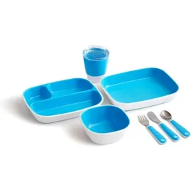 MUNCHKIN Splash Dining Set - Blue Πλήρες Παιδικό Σετ Φαγητού Περιλαμβάνει Μπολ, Πιάτο, Πιάτο Χωρισμένο στα 3, Ποτήρι, Κουτάλι, Πιρούνι, Μαχαίρι Χρώμα Μπλε Σ