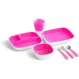 MUNCHKIN Splash Dining Set - Pink Πλήρες Παιδικό Σετ Φαγητού Περιλαμβάνει Μπολ, Πιάτο, Πιάτο Χωρισμένο στα 3, Ποτήρι, Κουτάλι, Πιρούνι, Μαχαίρι Χρώμα Ροζ Συ