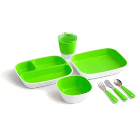 MUNCHKIN Splash Dining Set - Green Πλήρες Παιδικό Σετ Φαγητού Περιλαμβάνει Μπολ, Πιάτο, Πιάτο Χωρισμένο στα 3, Ποτήρι, Κουτάλι, Πιρούνι, Μαχαίρι Χρώμα Πράσι