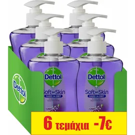 Dettol SET Soft On Skin Lavender & Grape Αντιβακτηριδιακό Υγρό Κρεμοσάπουνο Με Αντλία 6 Τεμάχια x 250ml