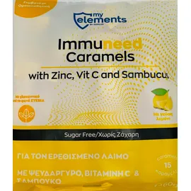 My Elements Immuneed Caramels With Zinc, Vit C and Sambucus Καραμέλες Για Τον Ερεθισμένο Λαιμό Χωρίς Ζάχαρη 60gr