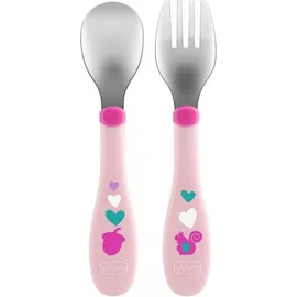 Chicco Metal Cutlery Mix and Match Πιρούνι/Κουτάλι 18Μ+ Ροζ 2τμχ