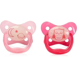 Dr. Browns Prevent Ορθοδοντικές Πιπίλες Σιλικόνης Νυκτός 6-12m+ Για Κορίτσι 2 Τεμάχια [PV22006]